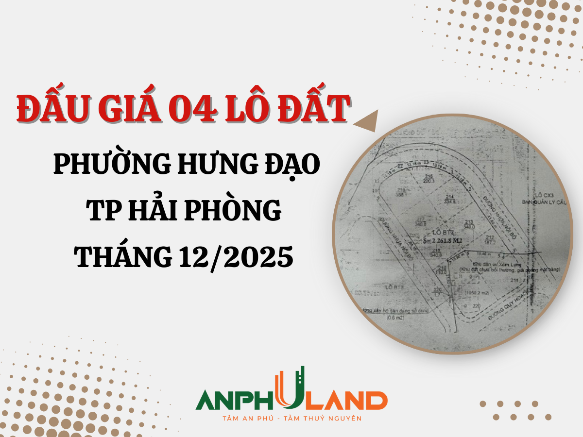 Thông báo đấu giá 04 lô đất thuộc quỹ đất 10% Dự án xây dựng Khu nhà ở Nam sông Lạch Tray tại phường Hưng Đạo, TP Hải Phòng 